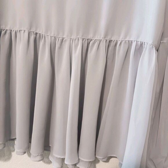 Halston Light Blue Sheer Blouson Sleeve Peplum Blouse Sz M - Picture 10 of 10